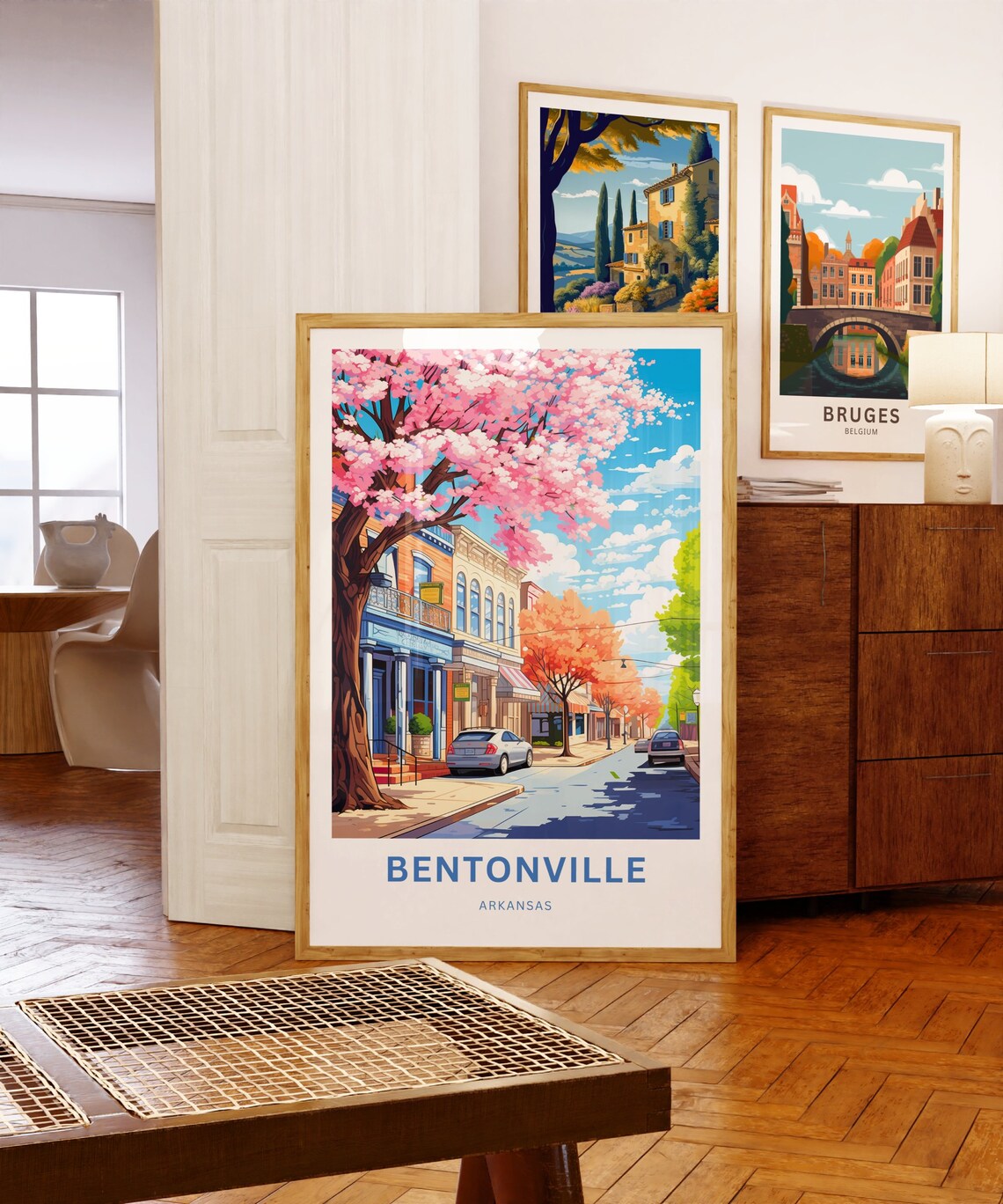 Personalized Bentonville Arkansas Cherry Blossom Street Travel Poster - Image 5