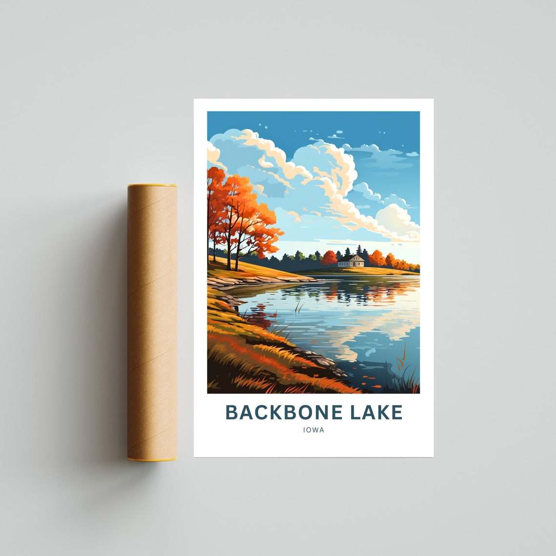 Backbone Lake Iowa Fall Foliage Lakeshore Scenic Travel Art Poster - Image 4