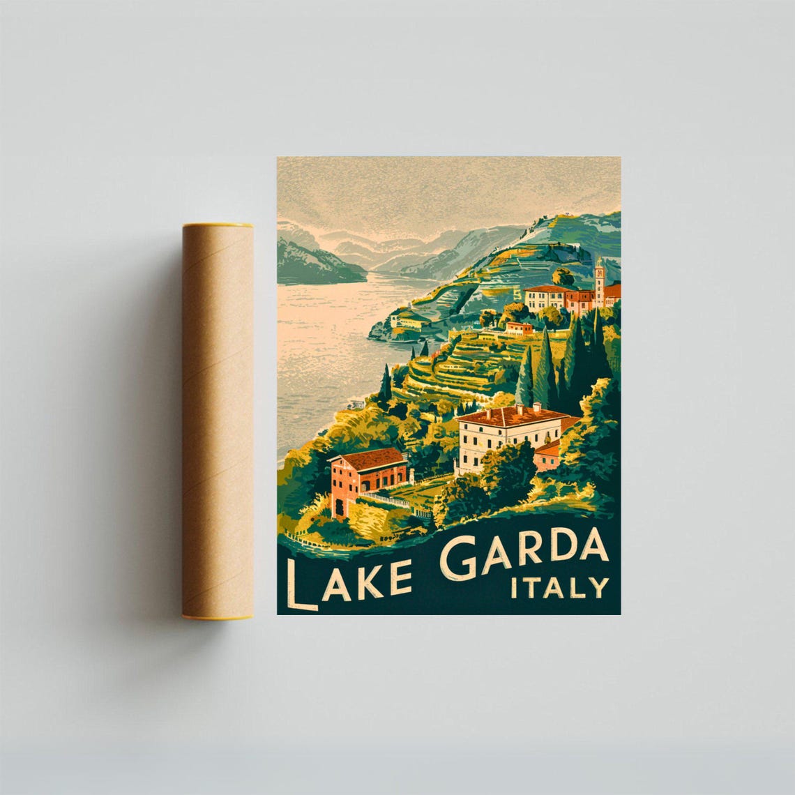 Lake Garda Italy Vintage Hillside Village Terraced Slopes Poster - Image 4