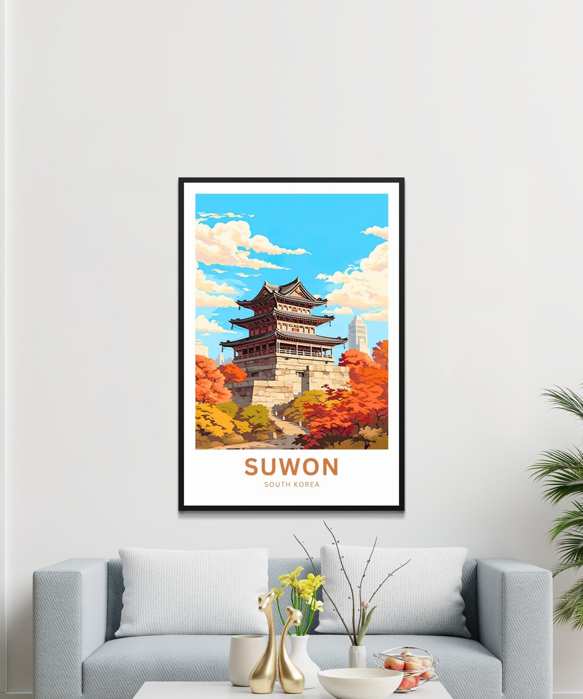 Suwon South Korea Historic Fortress Gate Autumn Foliage Art Poster - Image 3