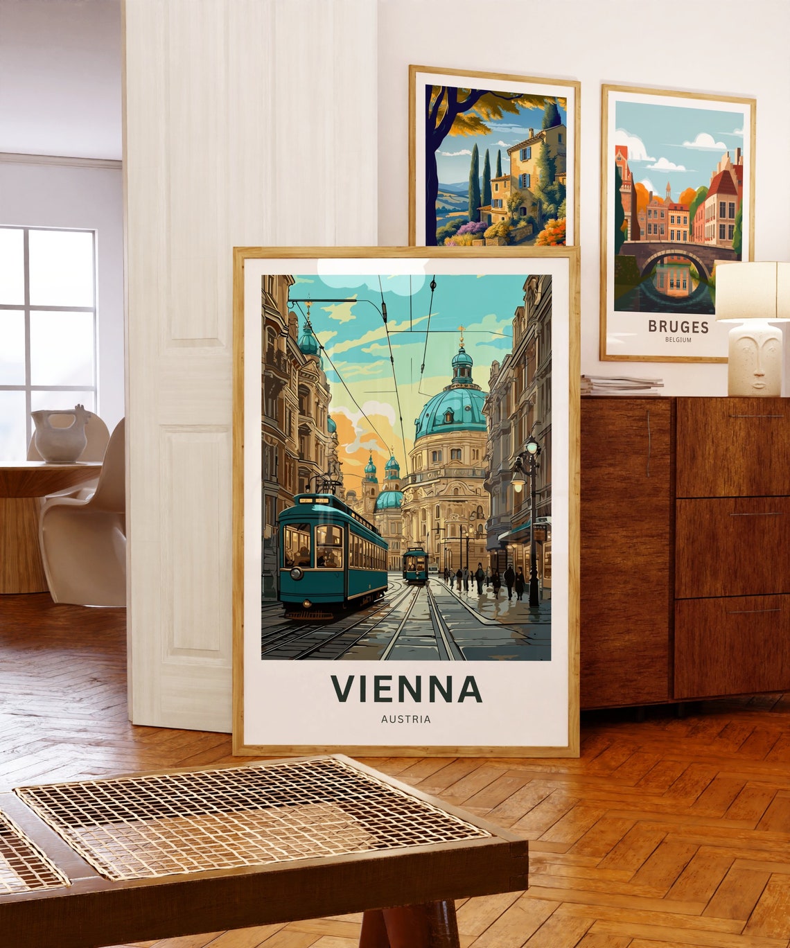 Vienna Austria Vintage Tram Sunset Golden Dome Street Poster - Image 5