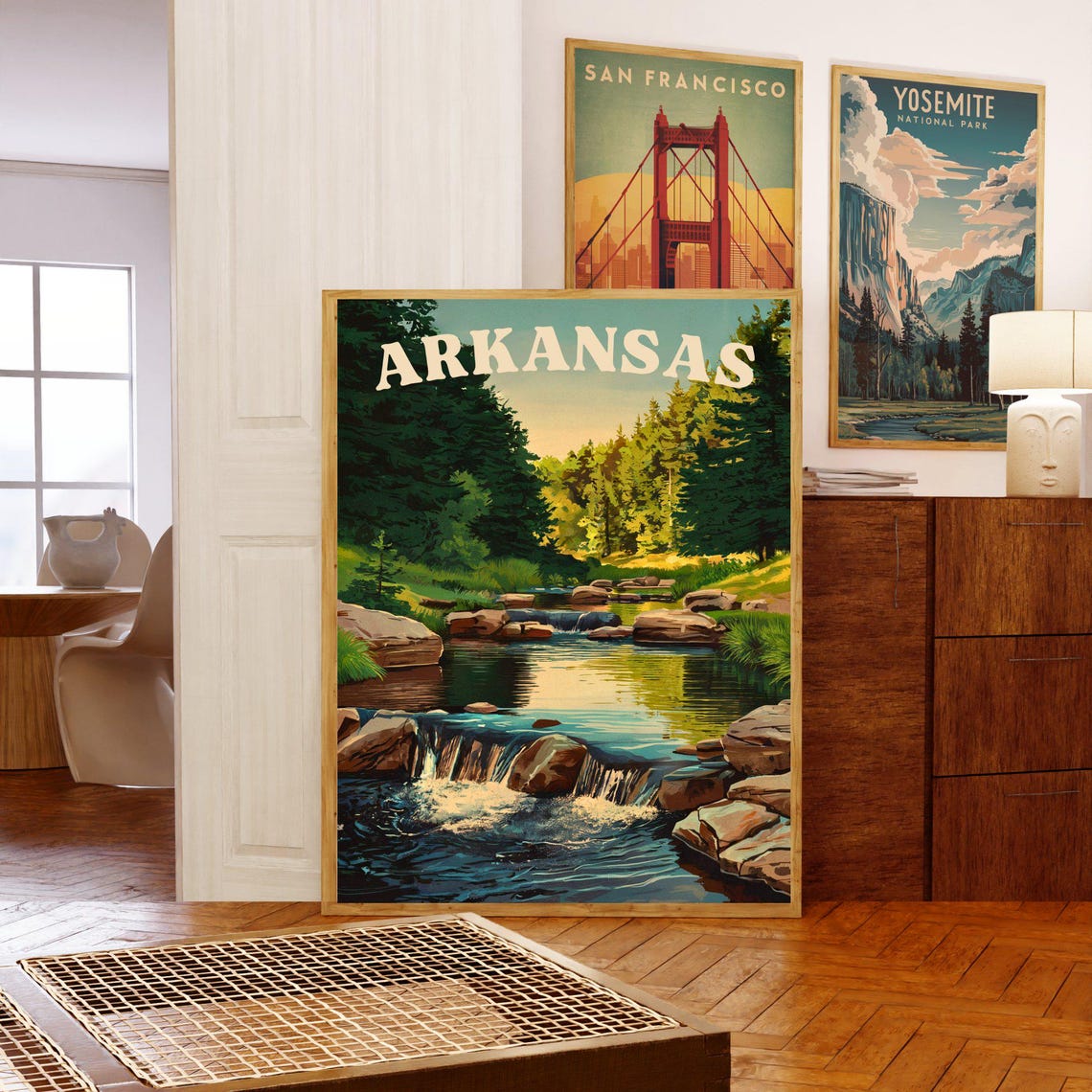 Arkansas Rocky Pine Forest Stream Falls Vintage Travel Poster - Image 5