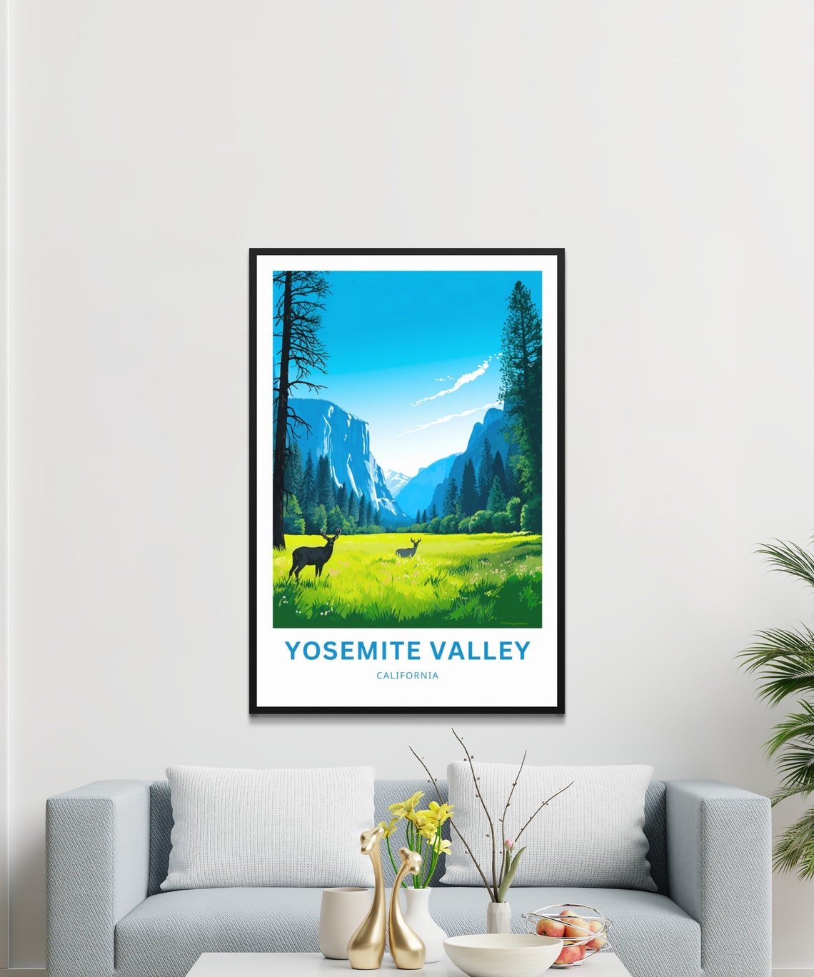 Yosemite Valley California Meadow Deer Granite Cliffs Travel Poster - Image 3