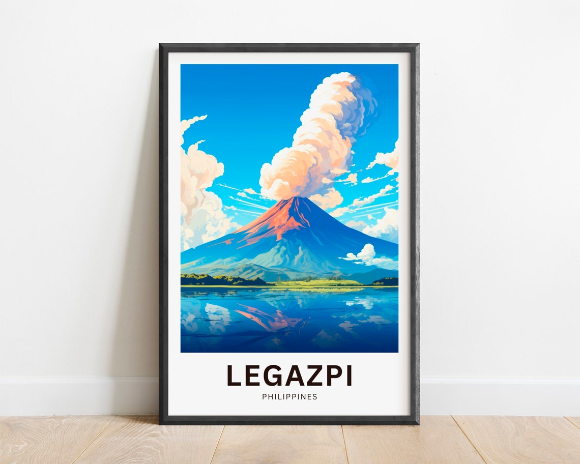Legazpi Philippines Mayon Volcano Eruption Reflection Travel Poster