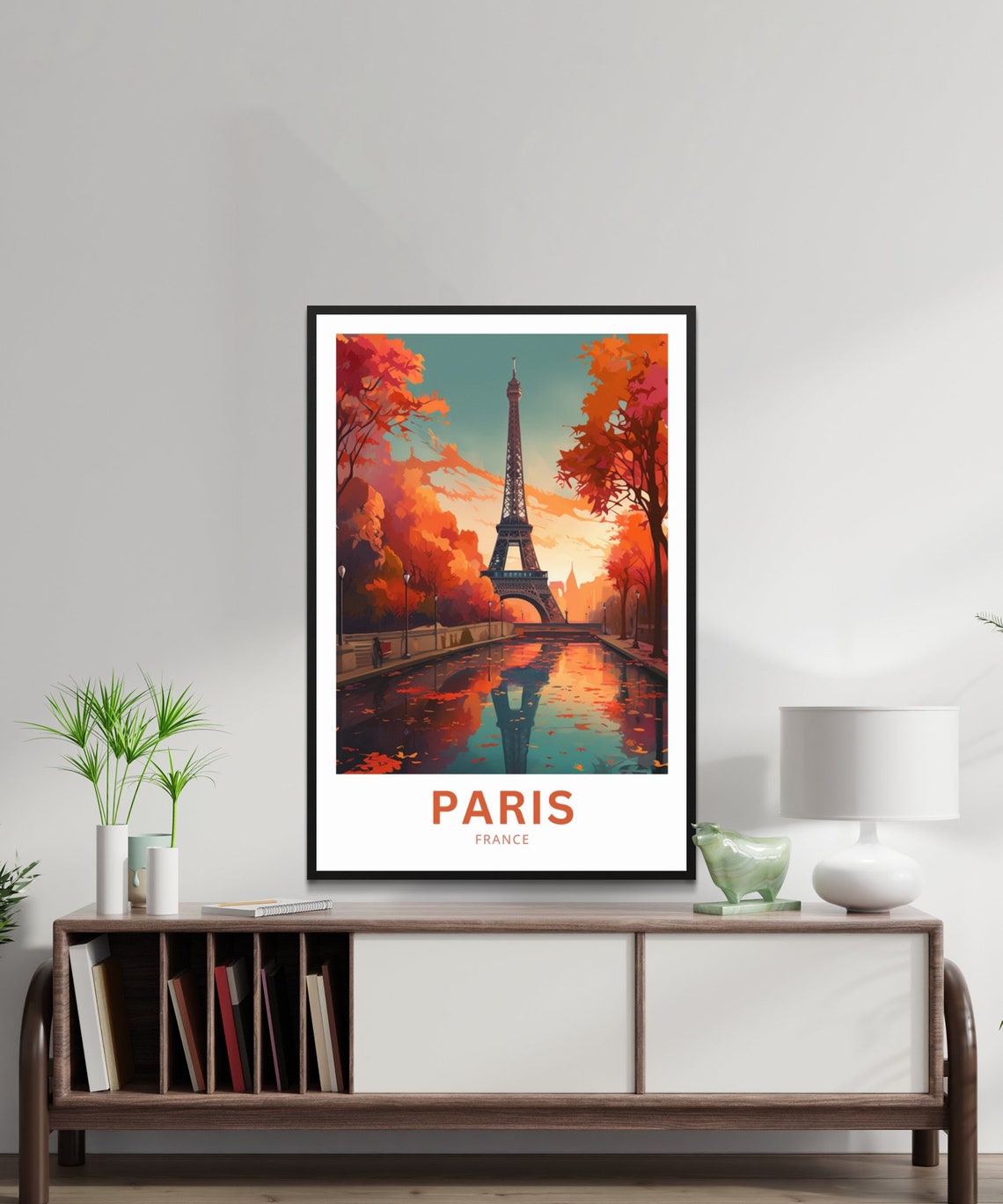 Paris France Eiffel Tower Autumn Canal Reflection Travel Poster - Image 2