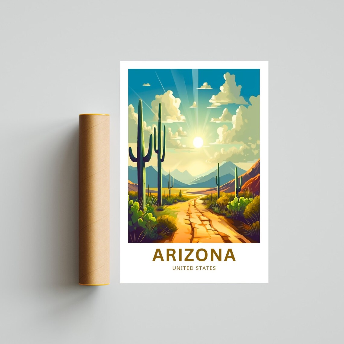 Arizona Desert Sunrise Saguaro Cactus Trail Vintage Travel Poster - Image 4