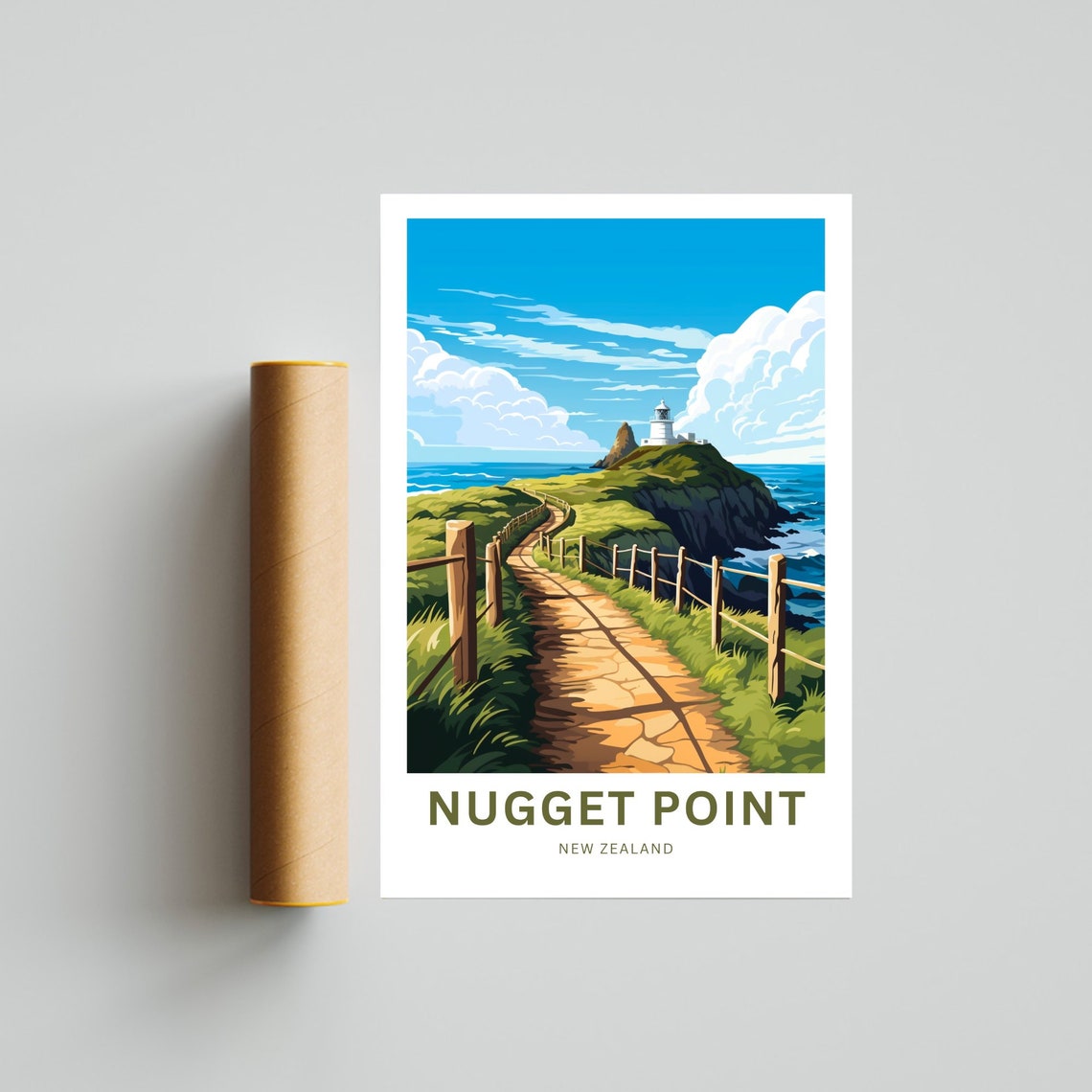Nugget Point New Zealand Lighthouse Stone Path Ocean View Poster - Image 4