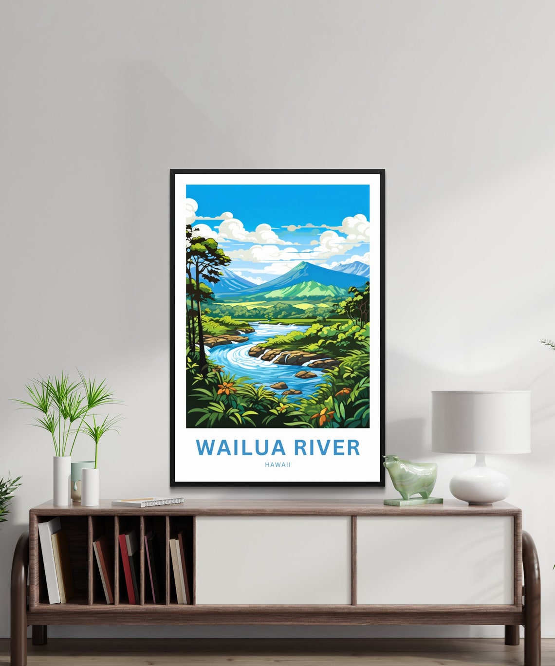 Wailua River Hawaii Tropical Waterfall Jungle Personalized Poster - Image 3