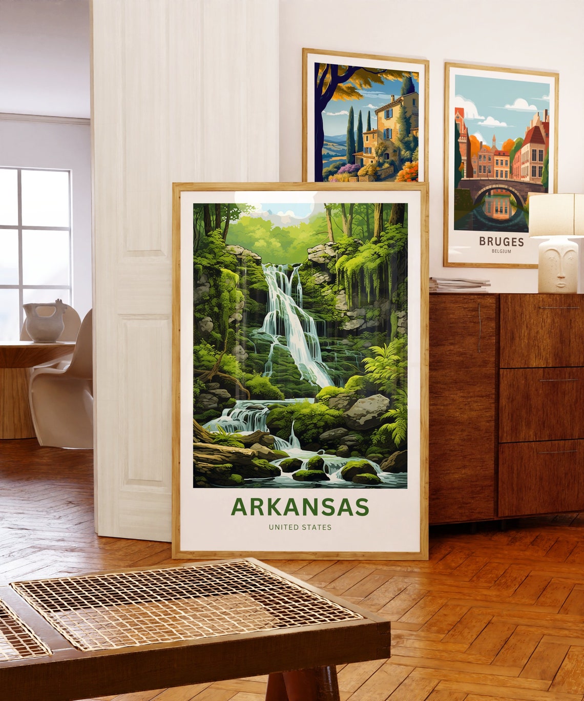 Arkansas Mossy Waterfall Grotto Fern Rocks Forest Travel Poster - Image 5