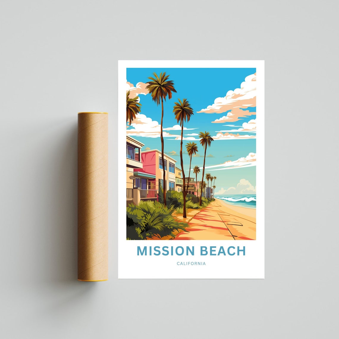 Mission Beach California Boardwalk Palms Custom Text Travel Poster - Image 2