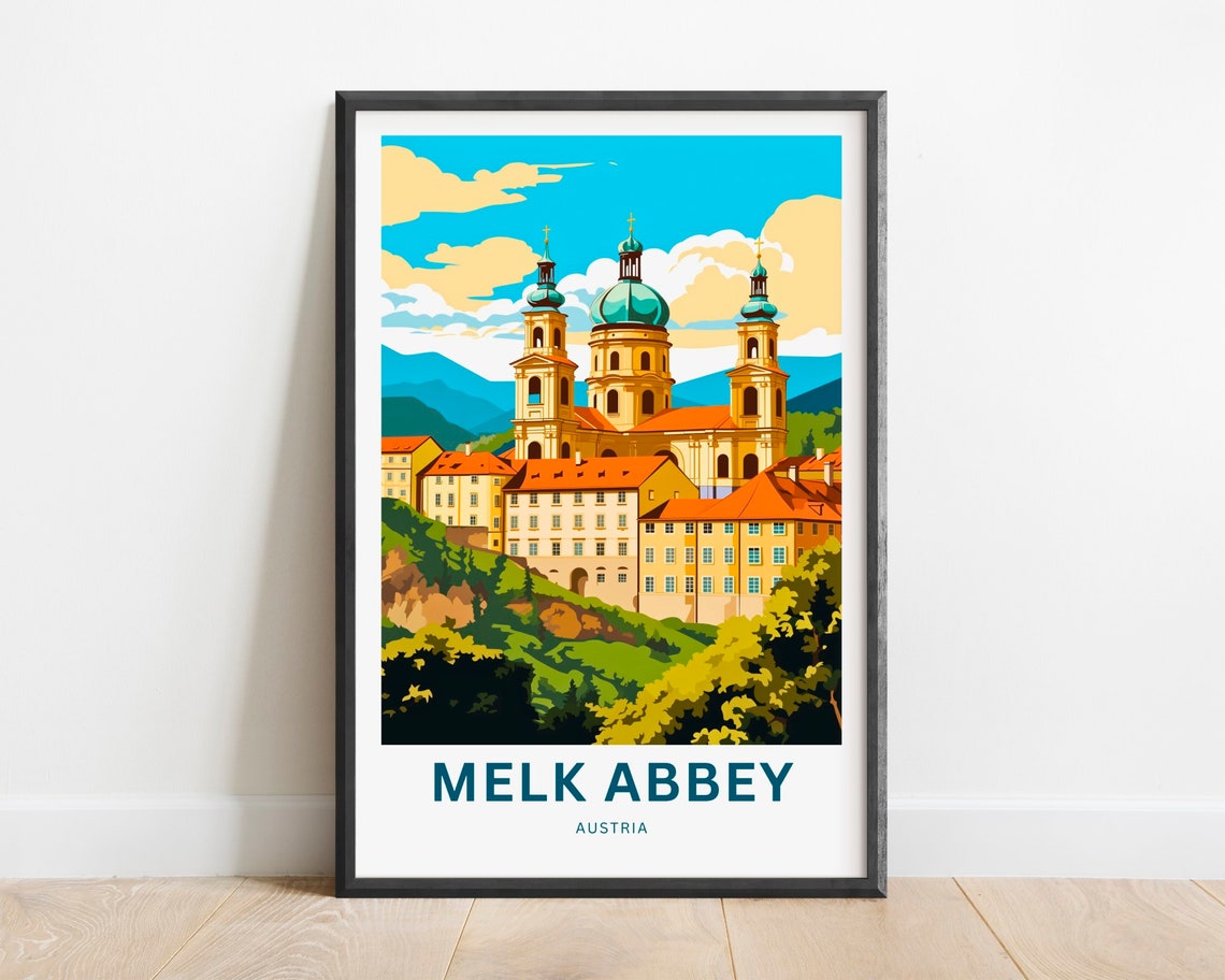 Melk Abbey Austria Baroque Church Golden Facade Travel Poster