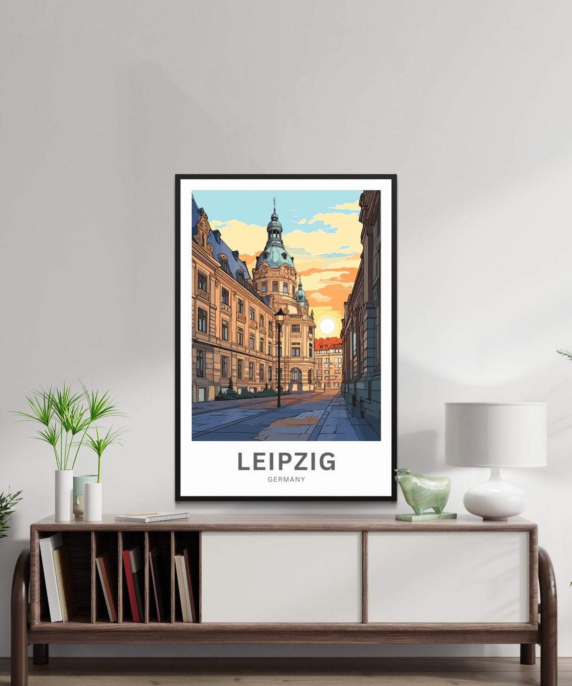 Leipzig Germany Historic Street Sunset Dome Building Travel Poster - Image 2