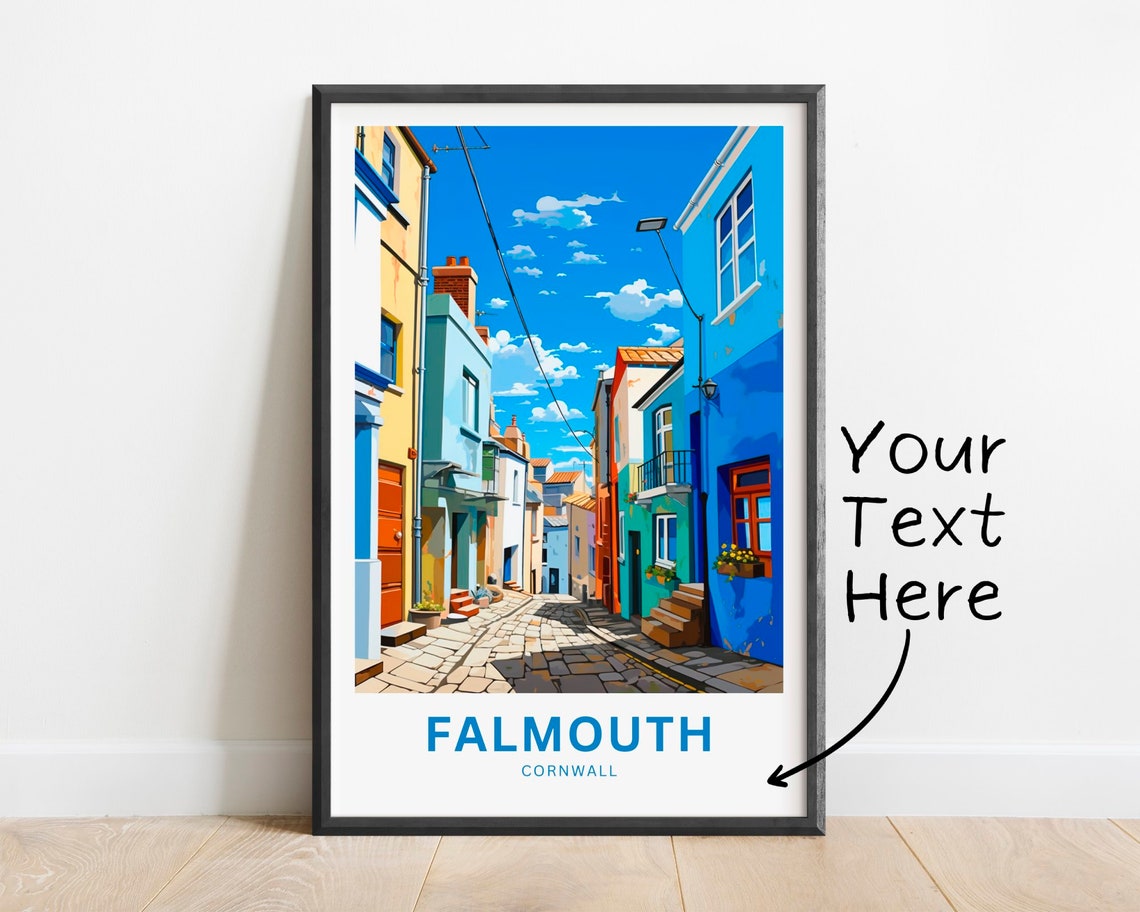 Falmouth Cornwall Colorful Cobbled Street Seaside Town Art Poster