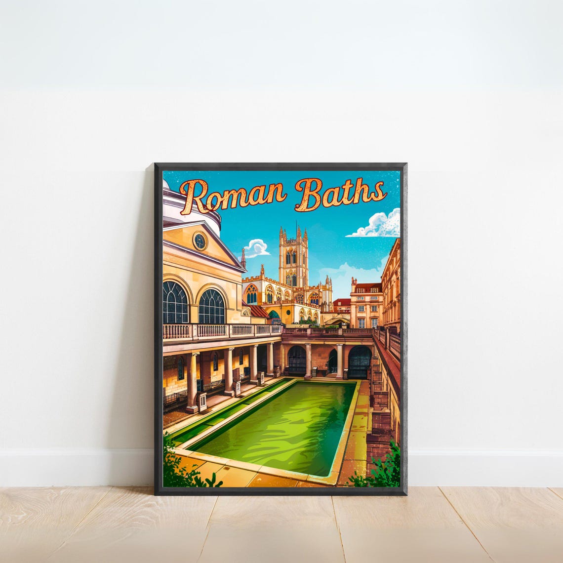 Roman Baths England Great Bath Vintage Retro Style Travel Poster