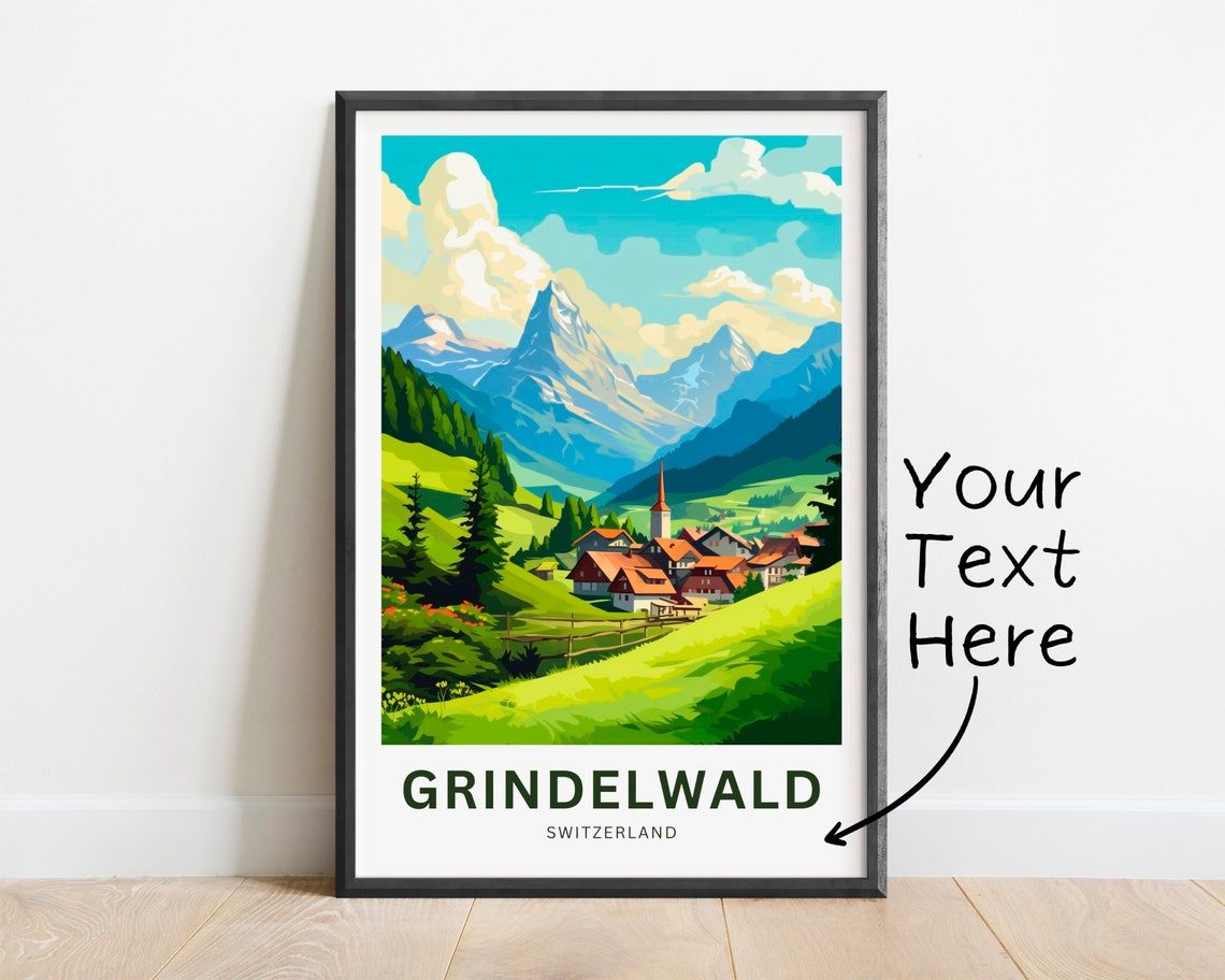 Grindelwald Switzerland Meadow Village Red Chalets Alps Poster