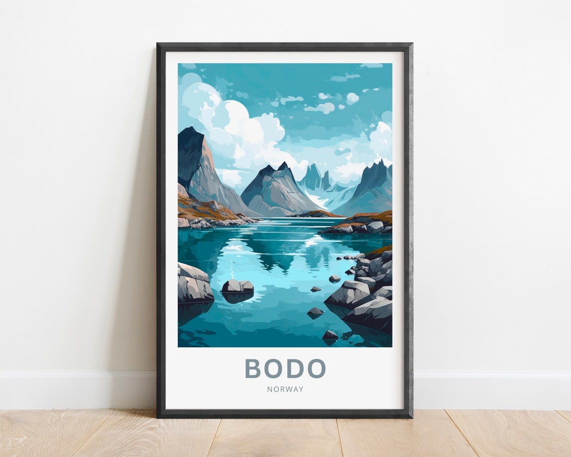 Bodo Norway Arctic Mountain Peaks Lake Reflection Travel Poster