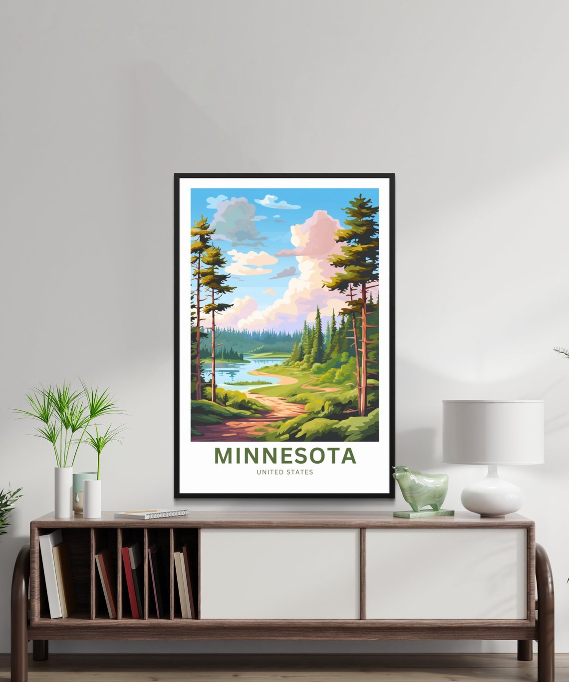 Minnesota United States Personalized Pine Forest Lake Trail Poster - Image 2