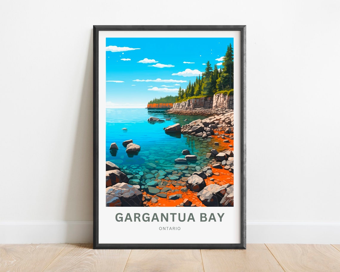 Gargantua Bay Ontario Turquoise Cove Boulders Cliffside Travel Poster