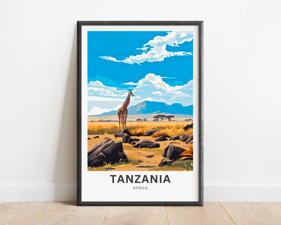 Tanzania Travel Print Tanzania Poster Ngorongoro Wall Art Framed Present Gift Africa Present