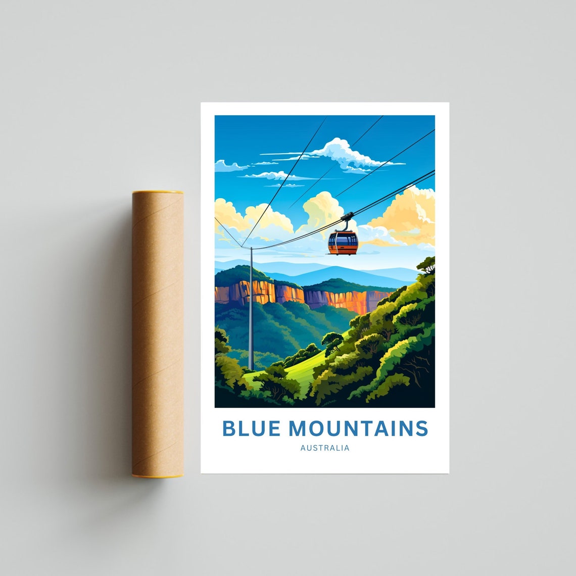 Blue Mountains Australia Cableway Escarpment Vista Custom Text Poster - Image 4