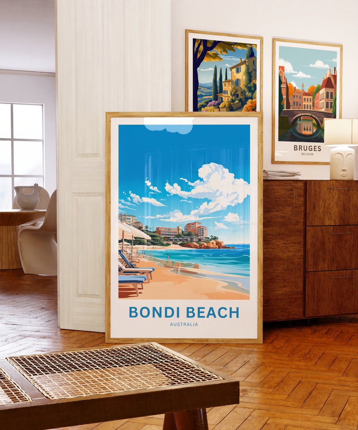Bondi Beach Australia Deck Chairs Resort View Custom Text Poster - Image 5