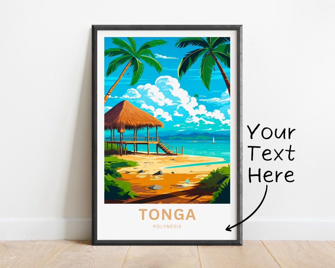 Personalized Tonga Polynesia Custom Text Beach Hut Palm Island Poster