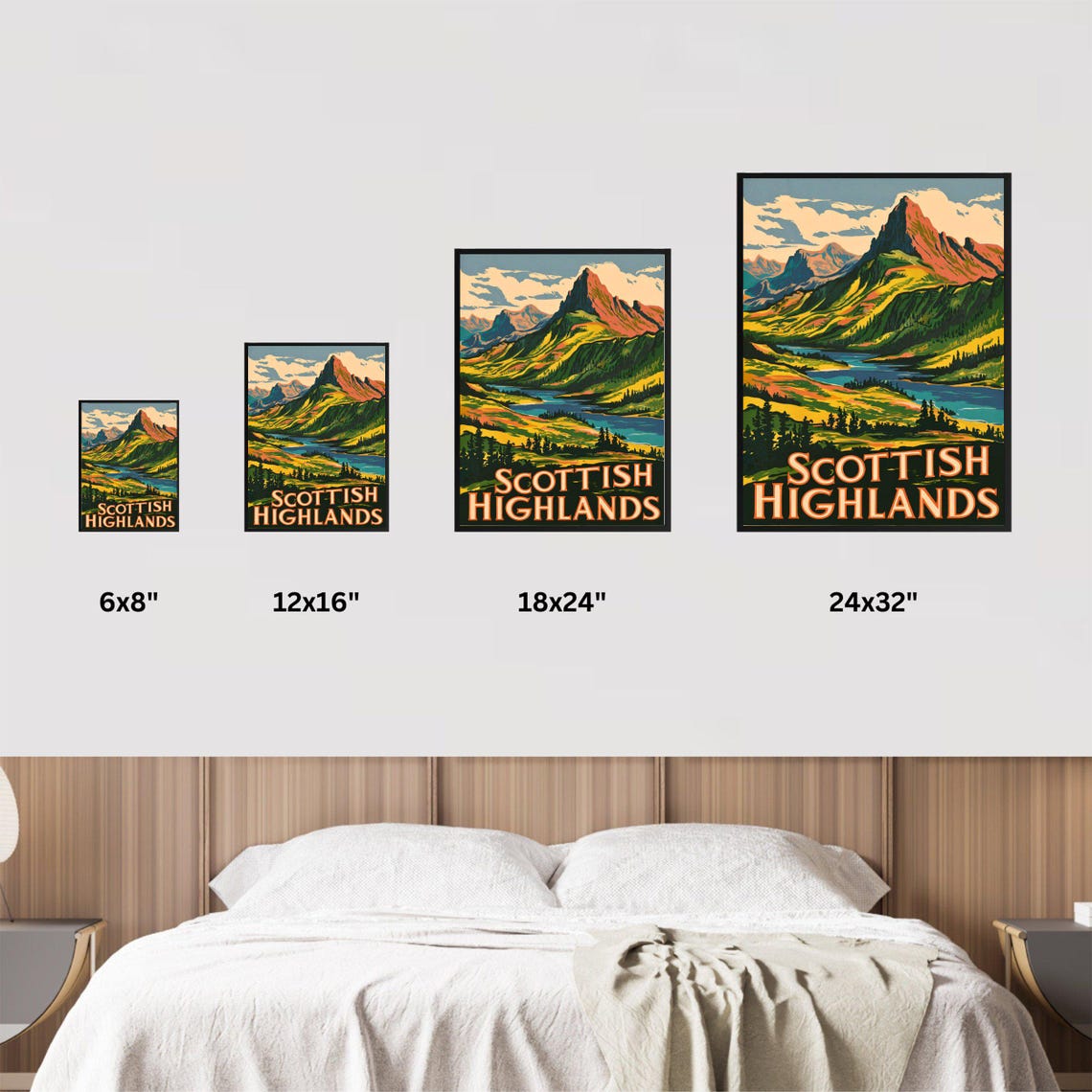 Scottish Highlands Vintage Red Peak Loch Landscape Art Poster - Image 2