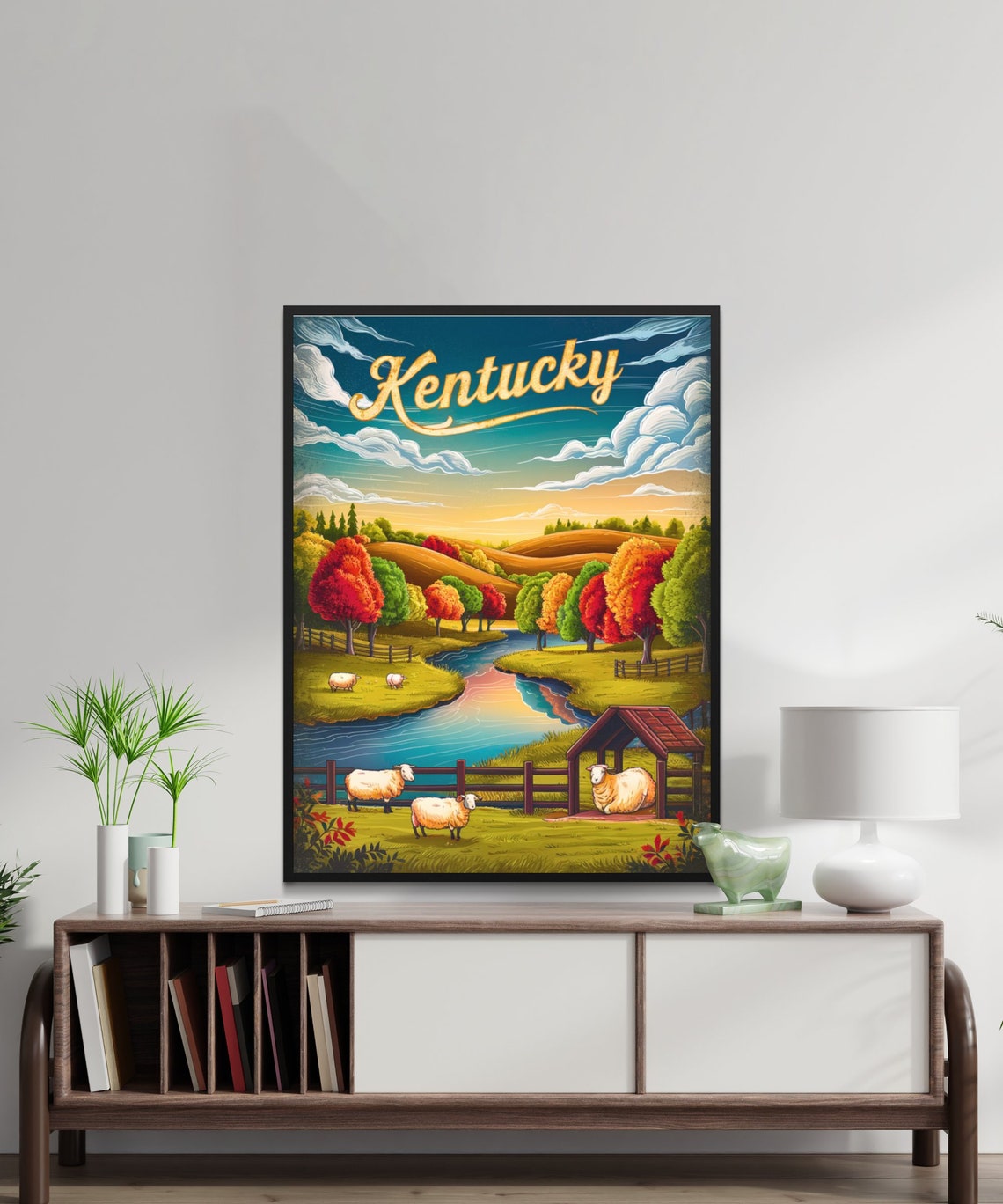 Kentucky Vintage Fall River Sheep Pasture Countryside Poster - Image 3