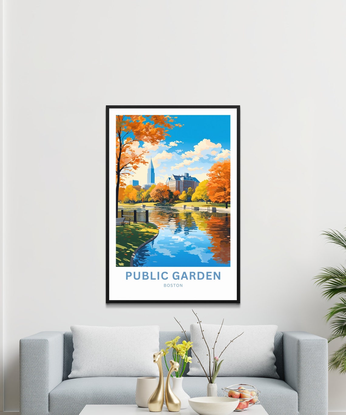 Boston Public Garden Serene Pond Autumn Trees Park Bench Poster - Image 4