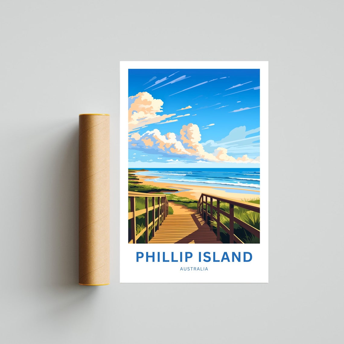 Phillip Island Australia Beach Boardwalk Bright Day Custom Text Poster - Image 4