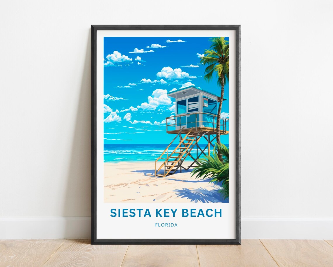 Siesta Key Beach Travel Poster, Florida Wall Art