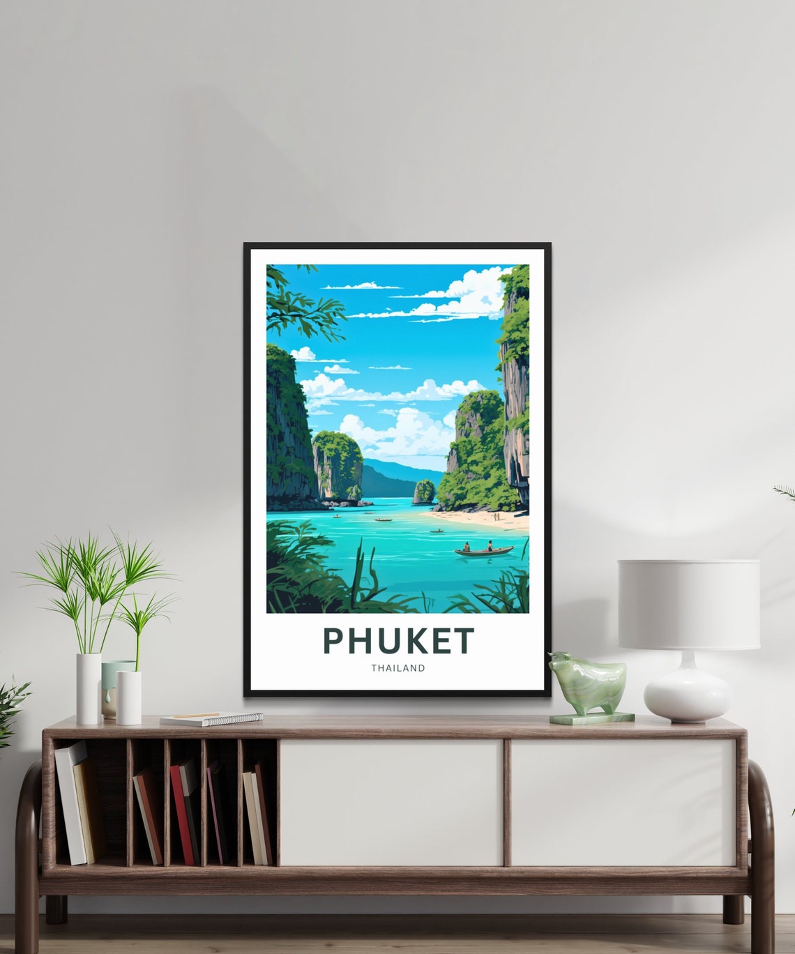 Phuket Thailand Karst Cliffs Bay Longtail Boats Travel Poster - Image 2