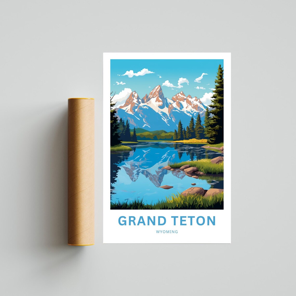 Grand Teton Wyoming Mountain Lake Reflection Scenic Travel Poster - Image 4