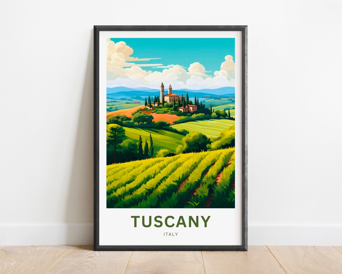 Tuscany Italy Rolling Vineyard Hills Countryside Travel Poster