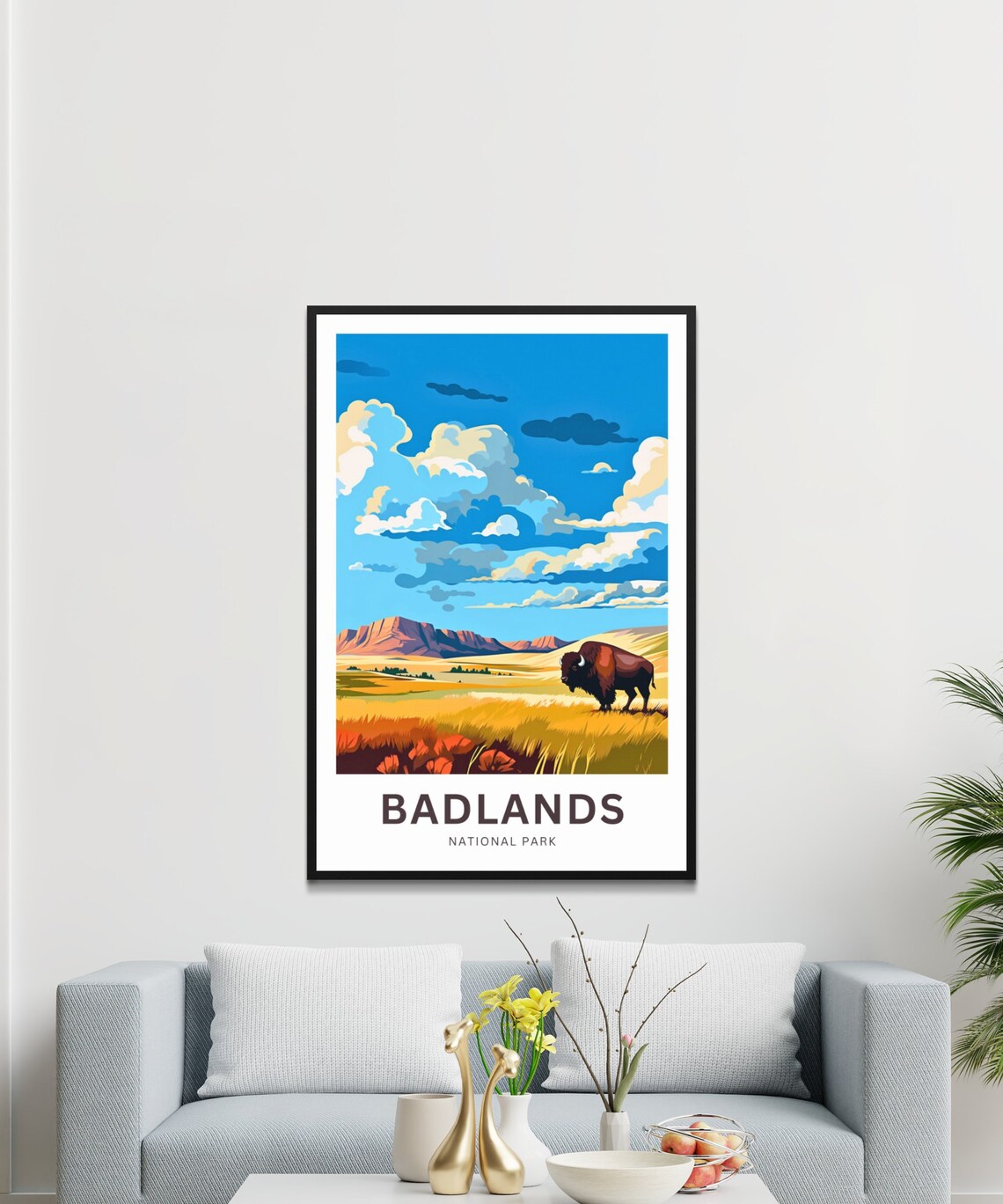 Badlands National Park Bison Prairie Retro Sunset Travel Poster - Image 3