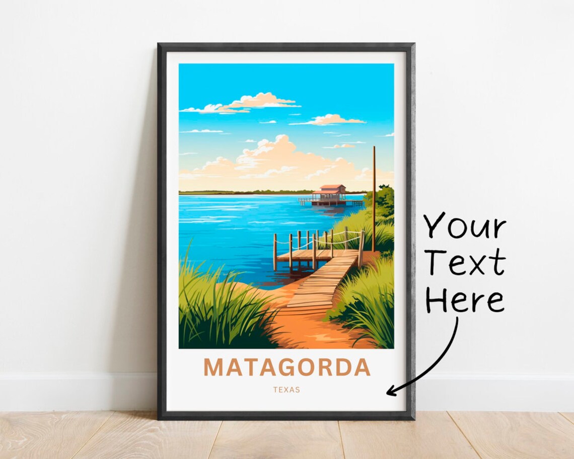 Personalized Matagorda Texas Fishing Pier Coast Travel Poster