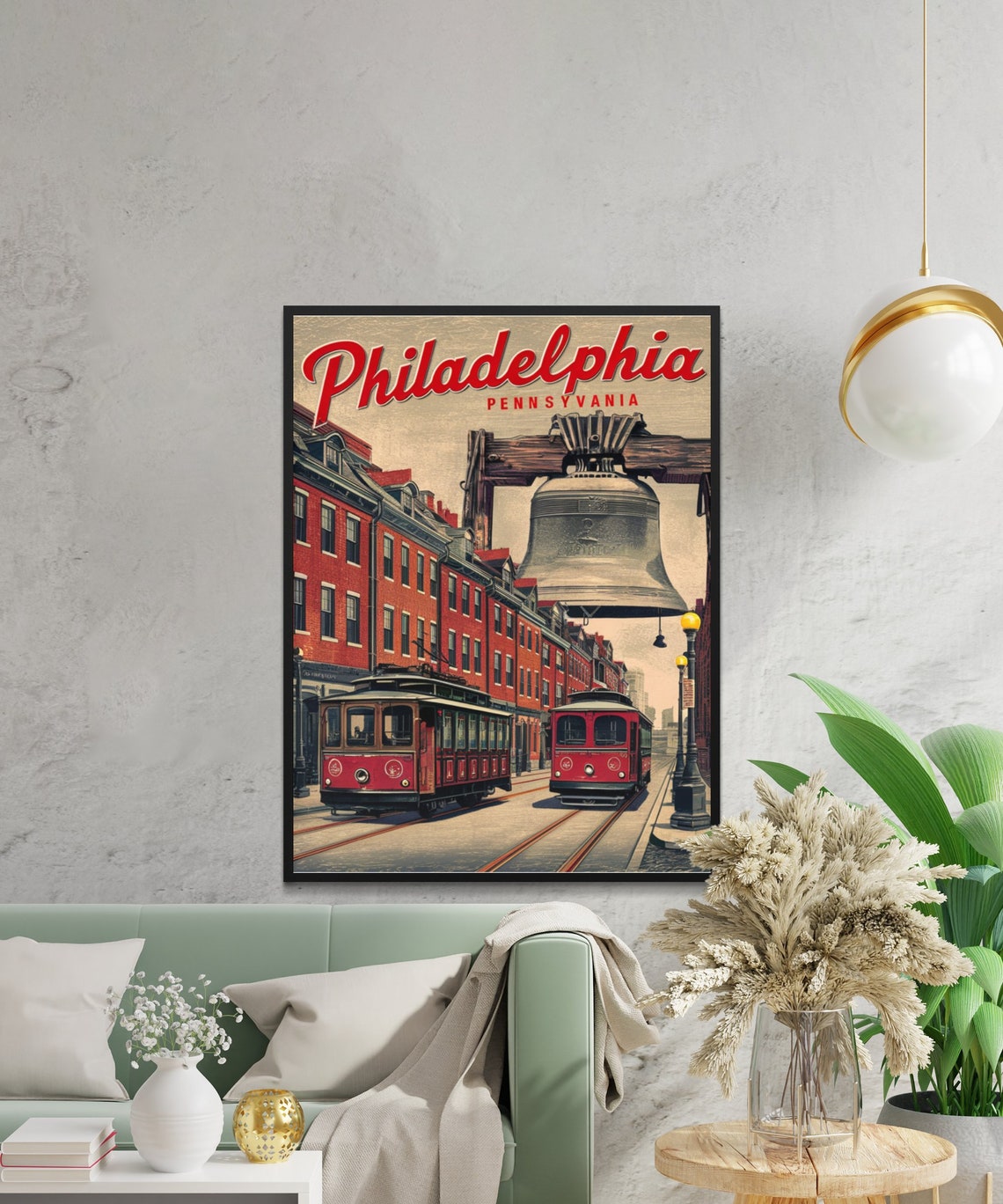 Philadelphia Pennsylvania Vintage Liberty Bell Trolley Poster - Image 2