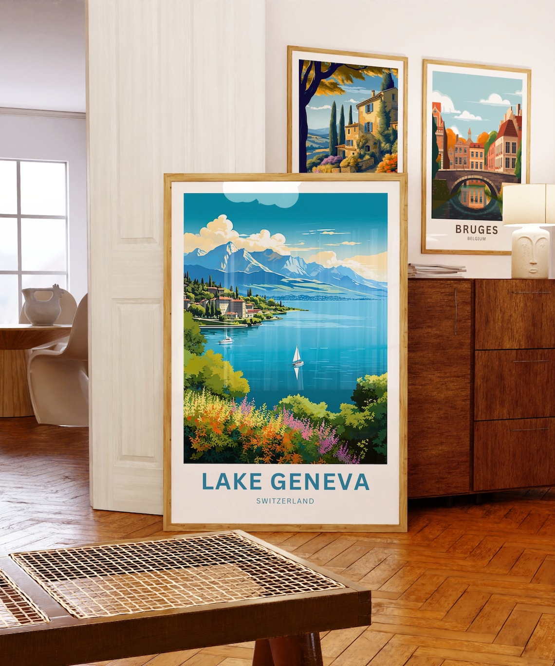 Lake Geneva Switzerland Sailboats Mountain Lake Travel Poster - Image 5