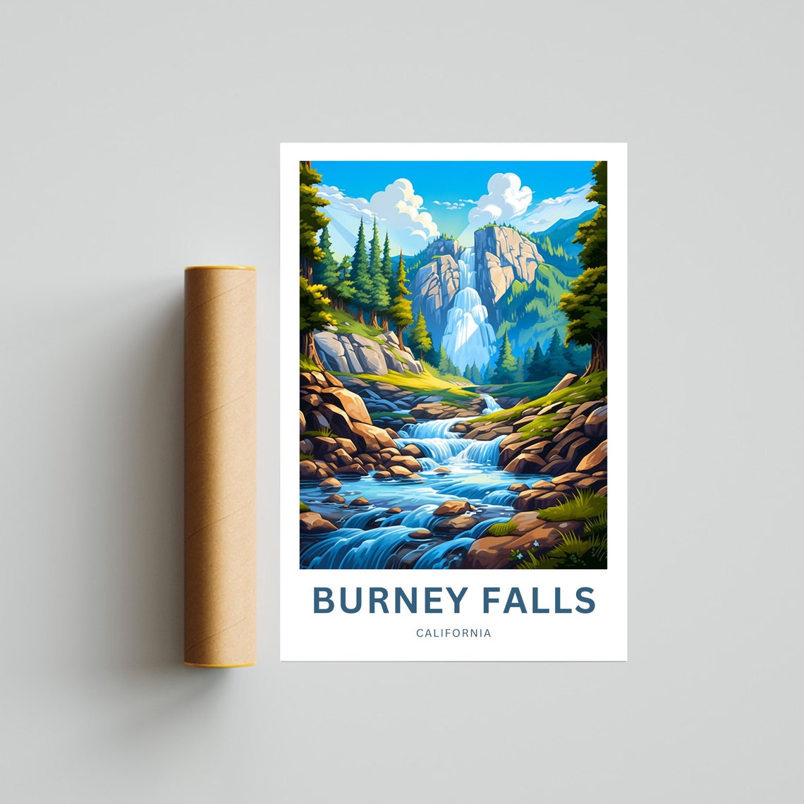 Personalized Burney Falls California Cliff Waterfall Stream Poster - Image 4