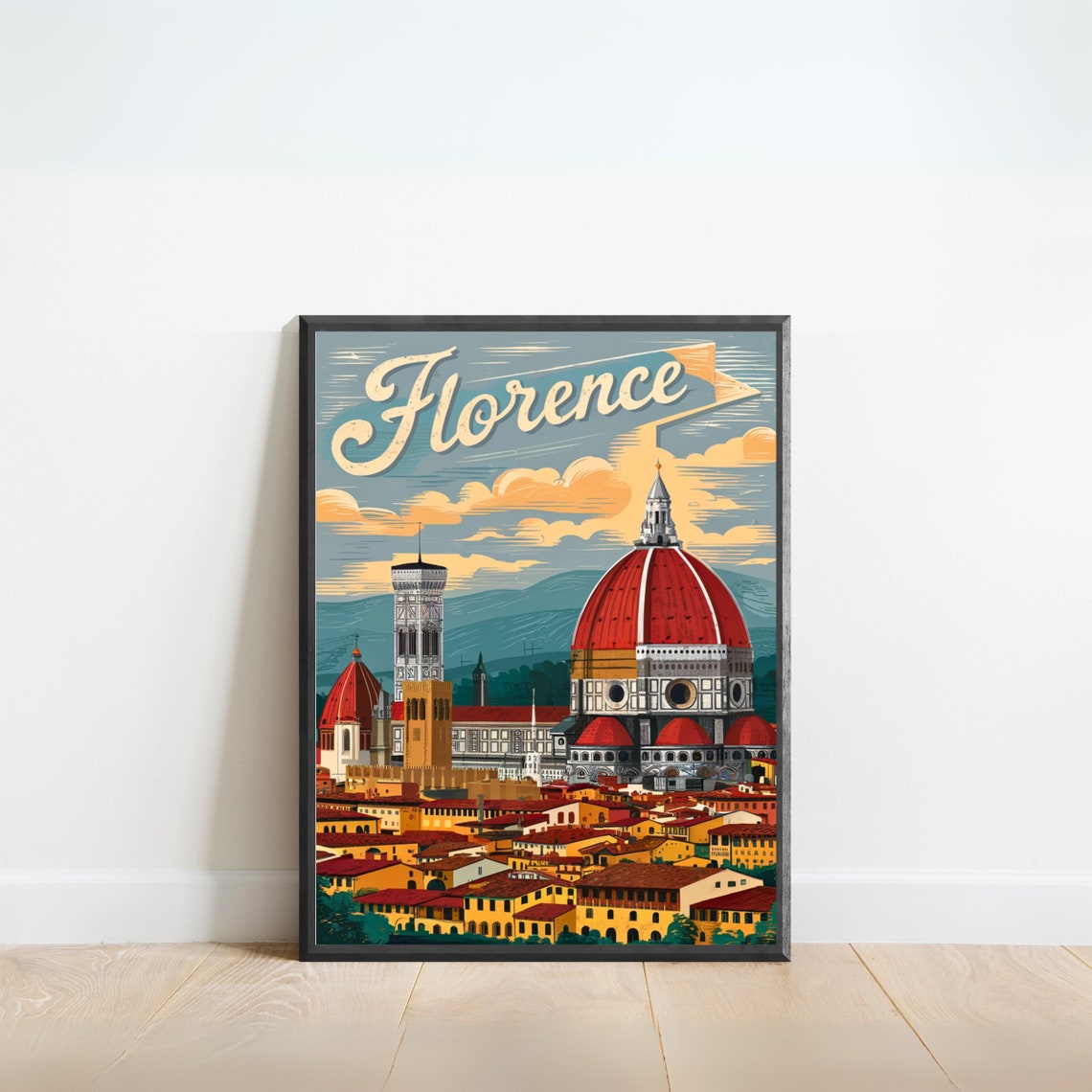 Florence Italy Tuscan Cathedral Dome Skyline Vintage Travel Poster