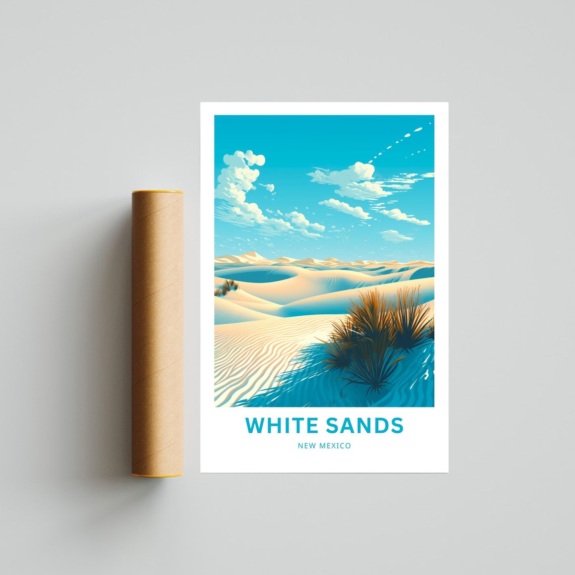 White Sands New Mexico Rippled Dunes Grass Tufts Turquoise Sky Poster - Image 4