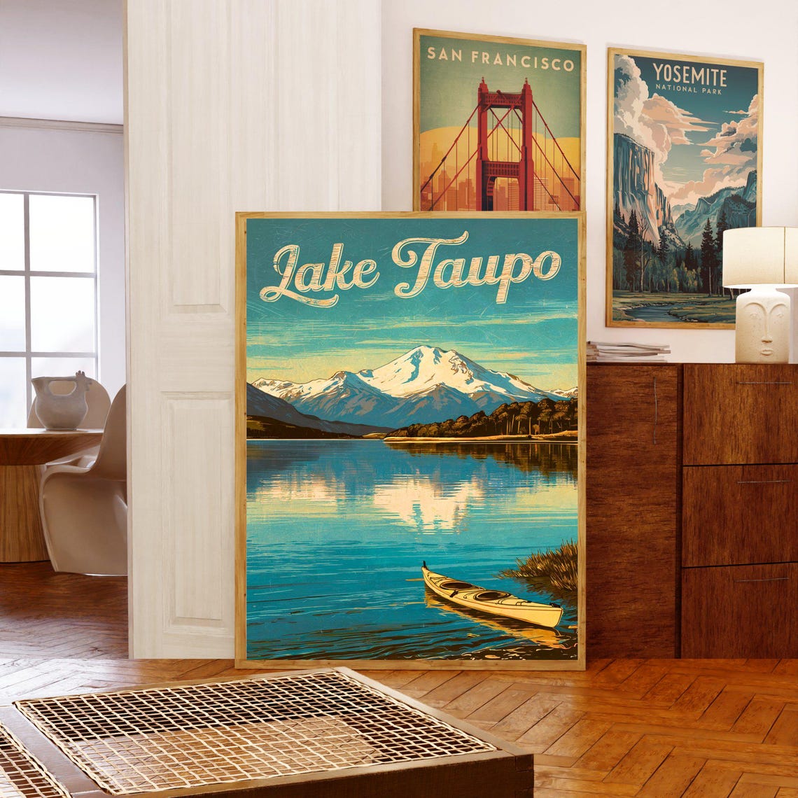 Lake Taupo Vintage Travel Poster Lake Taupo Print New Zealand Wall Art Framed Present Gift New Zealand Present - Image 5