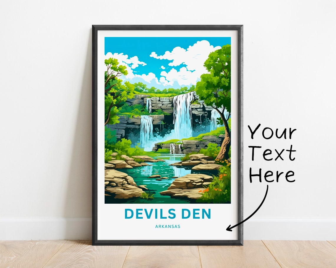 Devils Den Arkansas Twin Waterfalls Personalized Scenic Travel Poster