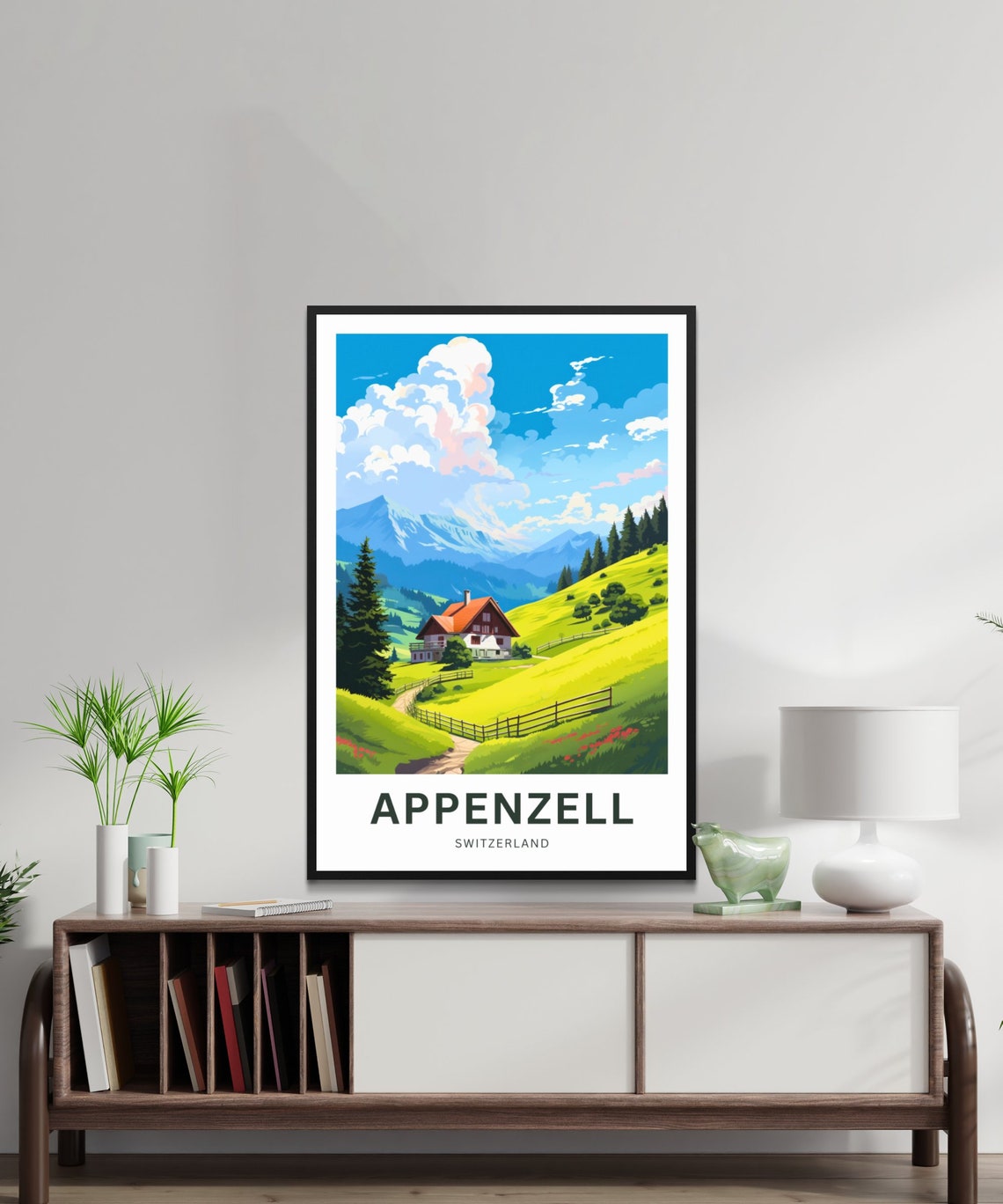 Appenzell Switzerland Alpine Chalet Meadow Mountain Travel Poster - Image 2