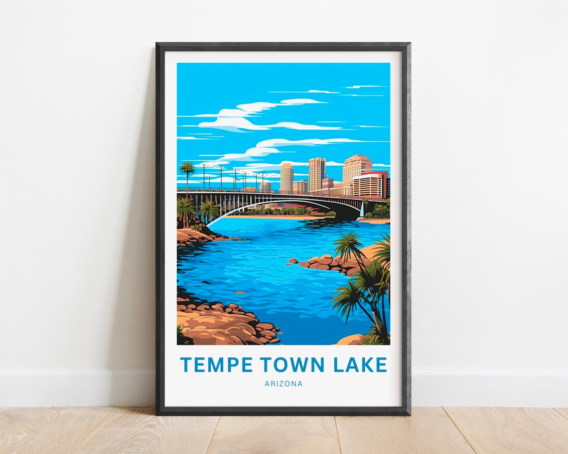 Tempe Town Lake Arizona Daytime Bridge City Skyline Travel Poster