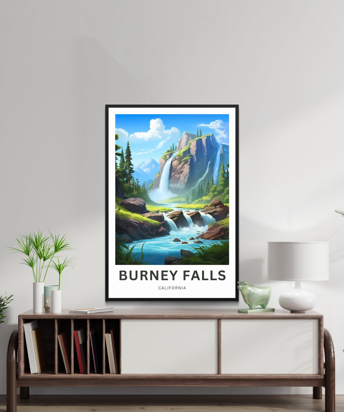 Personalized Burney Falls California Waterfall Forest Art Poster - Image 2