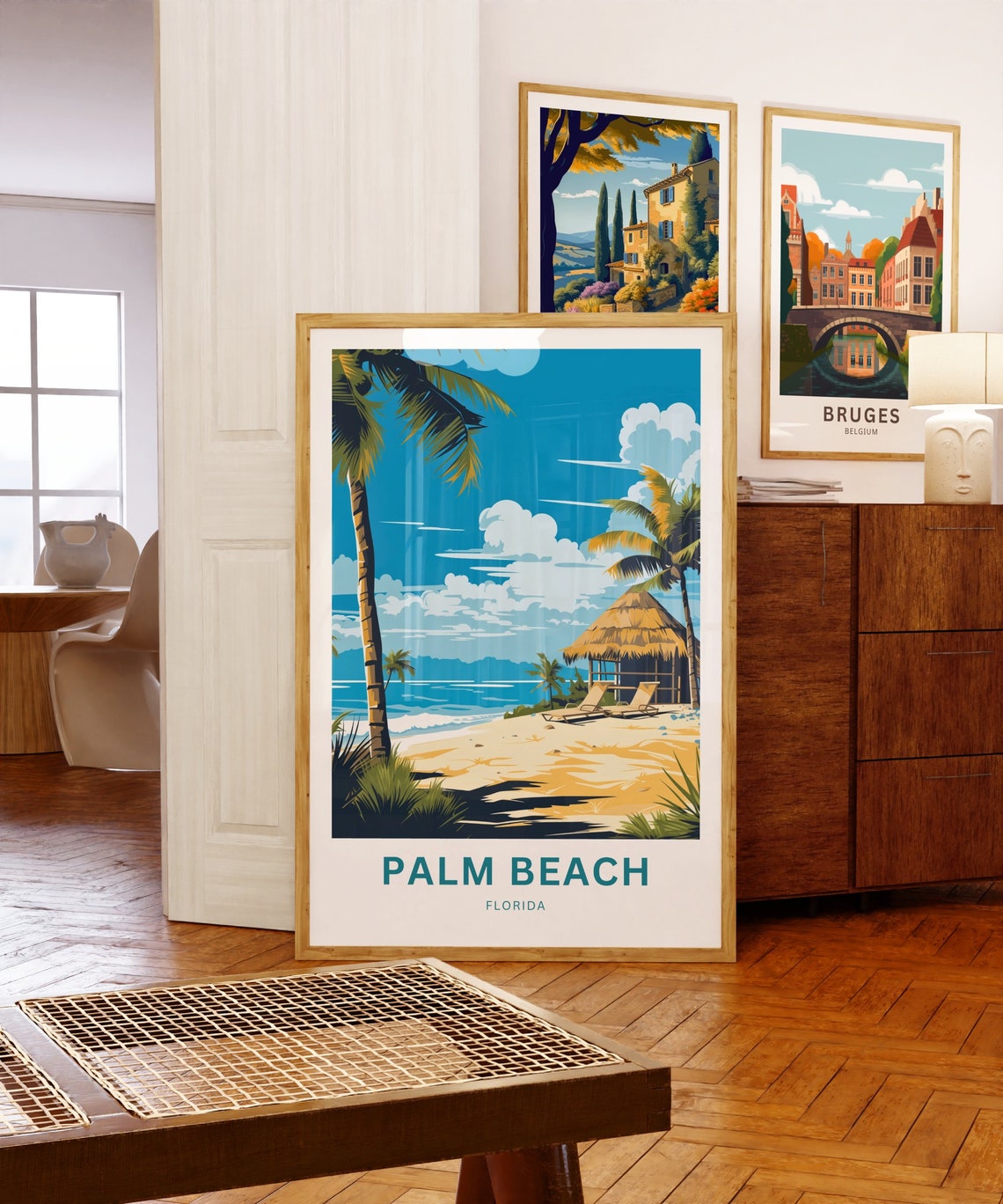 Palm Beach Florida Tropical Beach Hut Palm Tree Modern Poster - Image 3