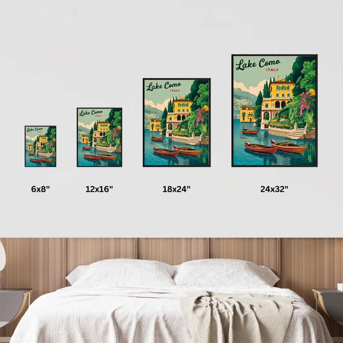 Lake Como Italy Lakeside Villa Flower Garden Boats Retro Poster - Image 3