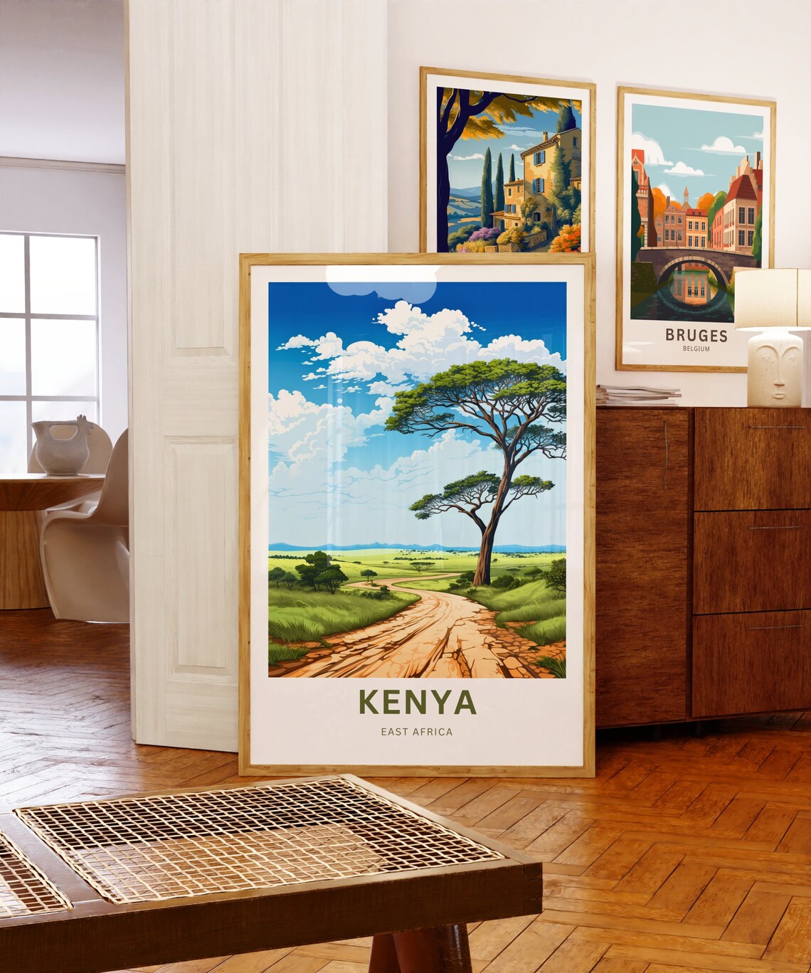 Kenya East Africa Savanna Road Acacia Trees Golden Plain Poster - Image 5