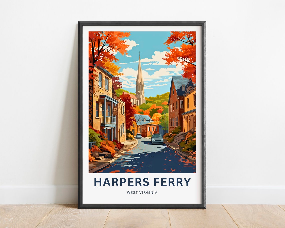 Harpers Ferry Fall Colors Historic Street with Church Spire Poster